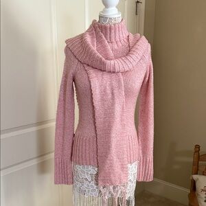 BCBGMaxAzria Pink Cowl Neck Sweater with Scarf
